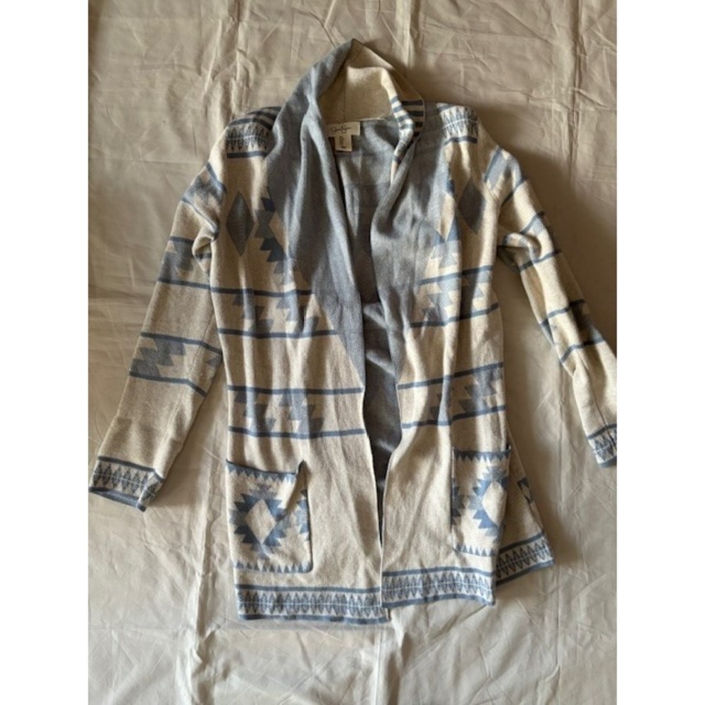 Jessica Simpson Women's Cardigan Sz S Aztec Western Long Length Print Boho Cream